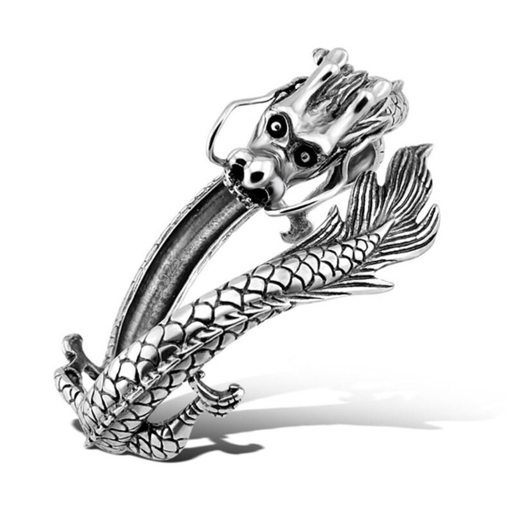 Dragon Open Bangle Bracelet 925 Silver Plated